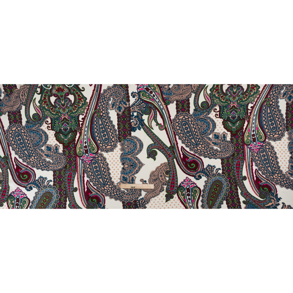 Rayon Twill - Blue, Red and Peachy Beige Paisley - Designer Deadstock - Full