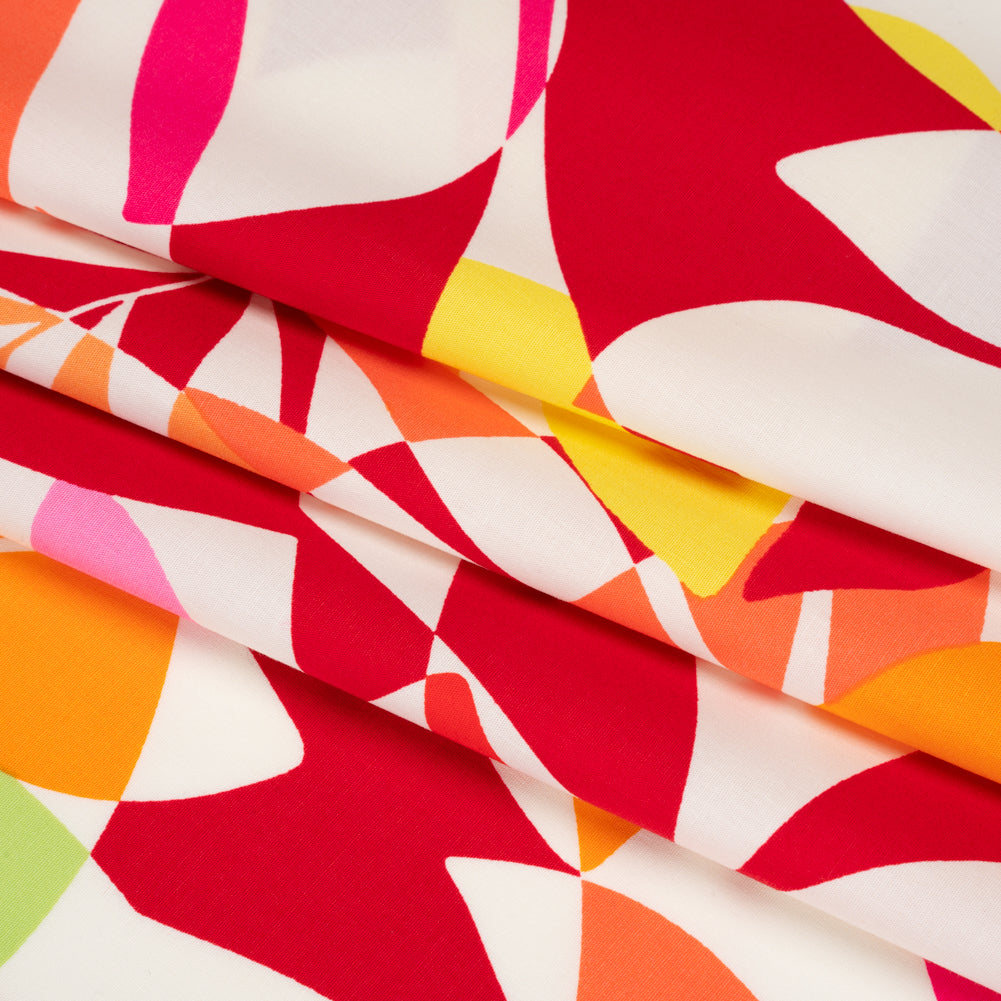 Stretch Cotton Poplin - Red, Orange and Lime Green Floral - Designer Deadstock - Folded
