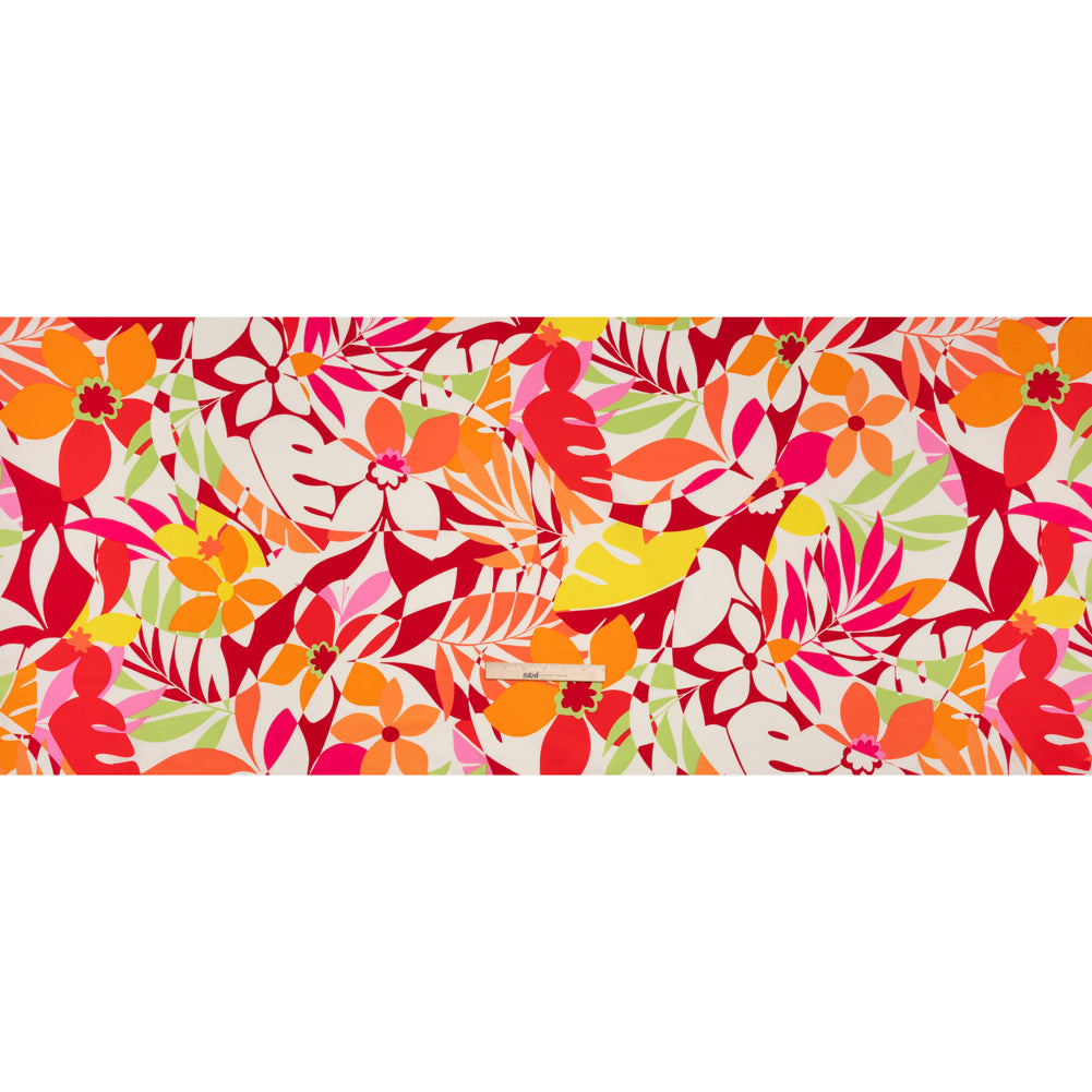 Stretch Cotton Poplin - Red, Orange and Lime Green Floral - Designer Deadstock - Full