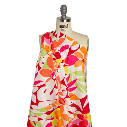 Stretch Cotton Poplin - Red, Orange and Lime Green Floral - Designer Deadstock