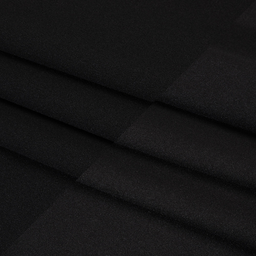 Stretch Polyester Crepe Double Knit - Black - Designer Deadstock - Folded