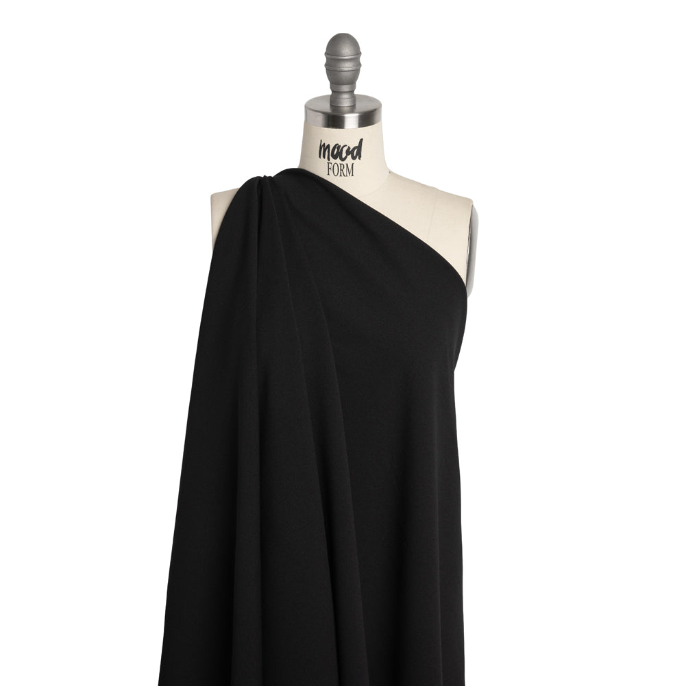 Stretch Polyester Crepe Double Knit - Black - Designer Deadstock - Drape