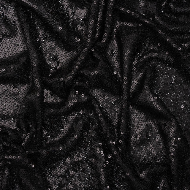 Baby Sequins Mesh - Gunmetal on Black - Designer Deadstock