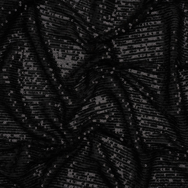 Stretch Mesh with Baby Sequin Rows - Black on Black - Designer Deadstock