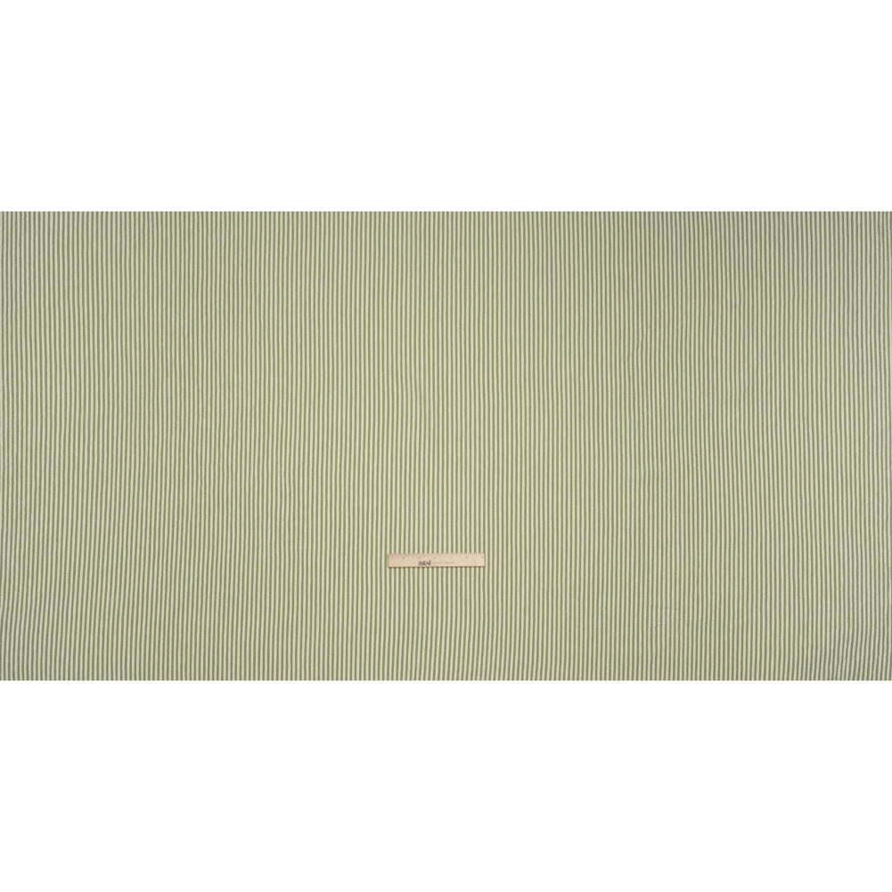Ruched Polyester and Rayon Woven - Olive Green and Ivory Candy Stripes - Designer Deadstock - Full