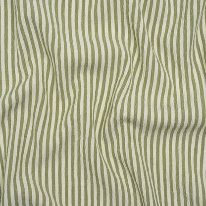 Ruched Polyester and Rayon Woven - Olive Green and Ivory Candy Stripes - Designer Deadstock