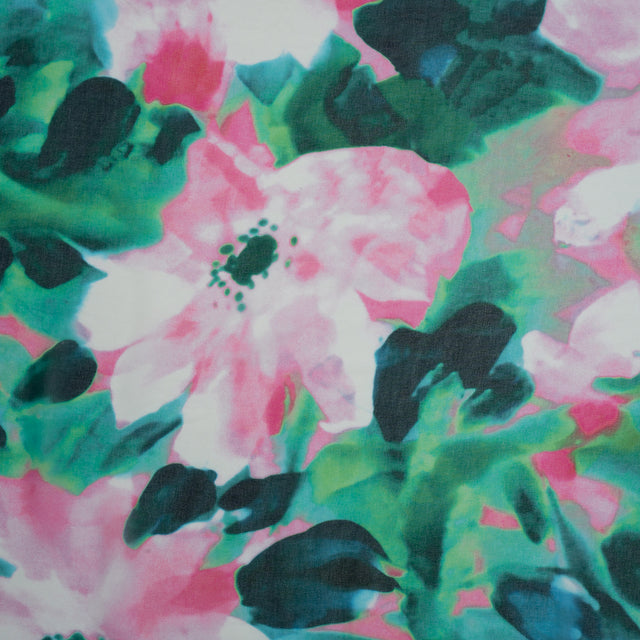Polyester Chiffon - Pink and Green Floral - Made in Italy