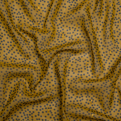 Polyester Chiffon with Gold Metallic Dots - Golden Olive and Black Little Dots - Made in Italy