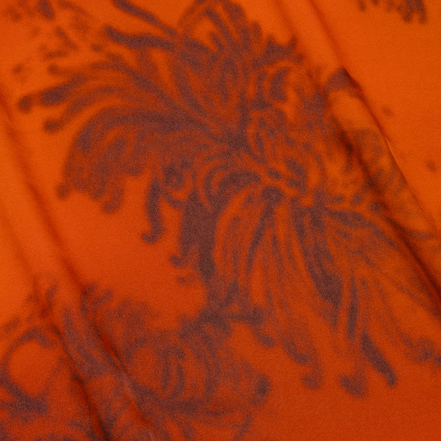 Satin-Faced Rayon Twill - Orange and Black Hazy Florals - Made in Italy