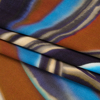 Rayon Crepe de Chine - Blue, Dark Purple and Burnt Orange Abstract Swirls - Made in Italy Full