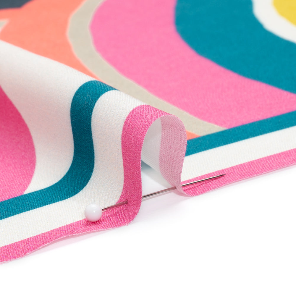 Rayon Shirting Panel - Yellow, Pink, and Marine Blue Simple Paisleys - Made in Italy Folded