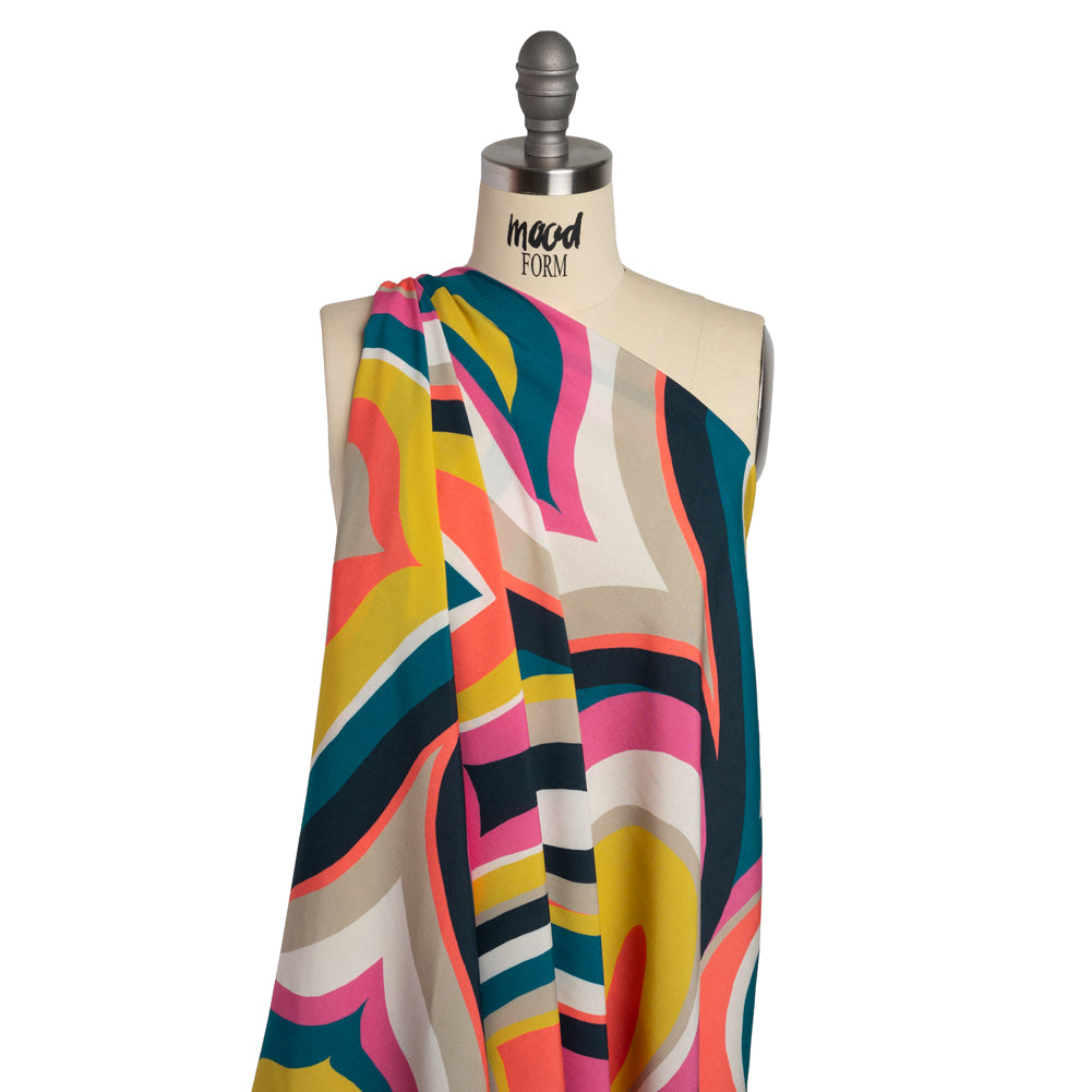 Rayon Shirting Panel - Yellow, Pink, and Marine Blue Simple Paisleys - Made in Italy Detail