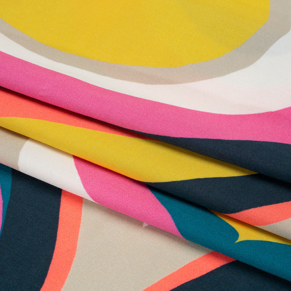 Rayon Shirting Panel - Yellow, Pink, and Marine Blue Simple Paisleys - Made in Italy Full