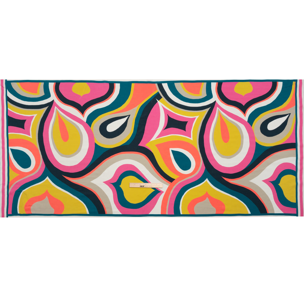 Rayon Shirting Panel - Yellow, Pink, and Marine Blue Simple Paisleys - Made in Italy Drape