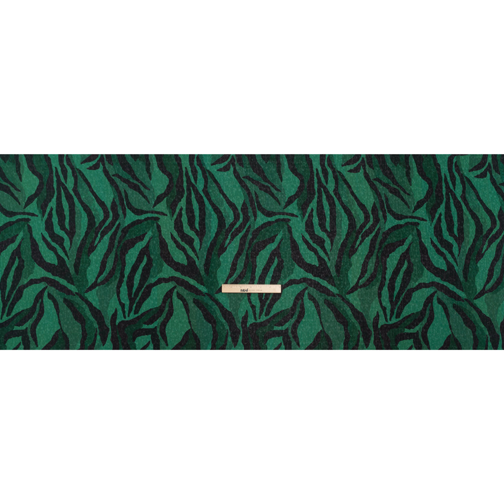 Geometric Crinkled Polyester Jacquard - Green and Black Animal Stripes - Made in Italy Full