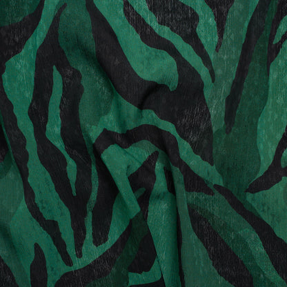Geometric Crinkled Polyester Jacquard - Green and Black Animal Stripes - Made in Italy