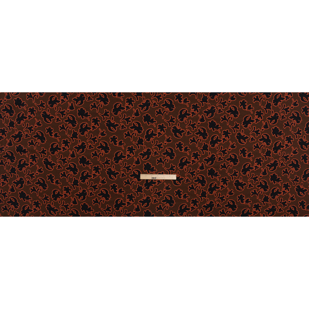 Dotted Rayon Jacquard - Brown, Orange and Black Floral Silhouettes - Made in Italy Drape