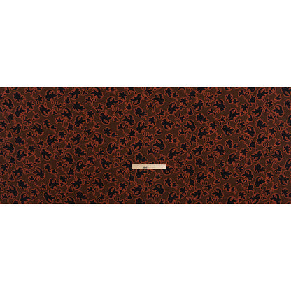 Dotted Rayon Jacquard - Brown, Orange and Black Floral Silhouettes - Made in Italy Drape