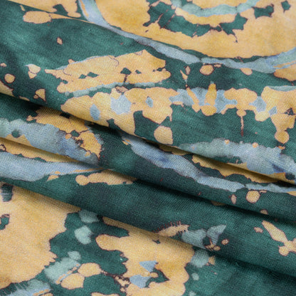 Medium Weight LInen Woven - Dark Green and Golden Beige Tie Dye - Made in Italy Folded