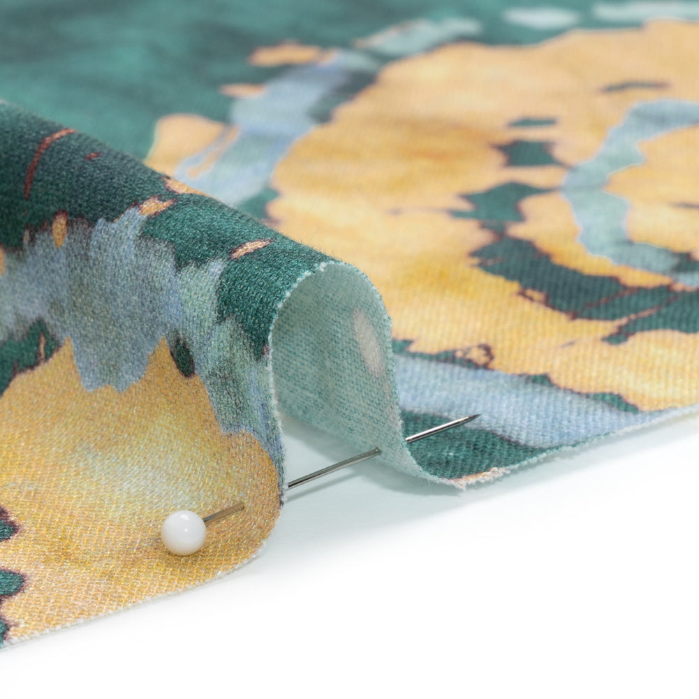 Medium Weight LInen Woven - Dark Green and Golden Beige Tie Dye - Made in Italy Detail