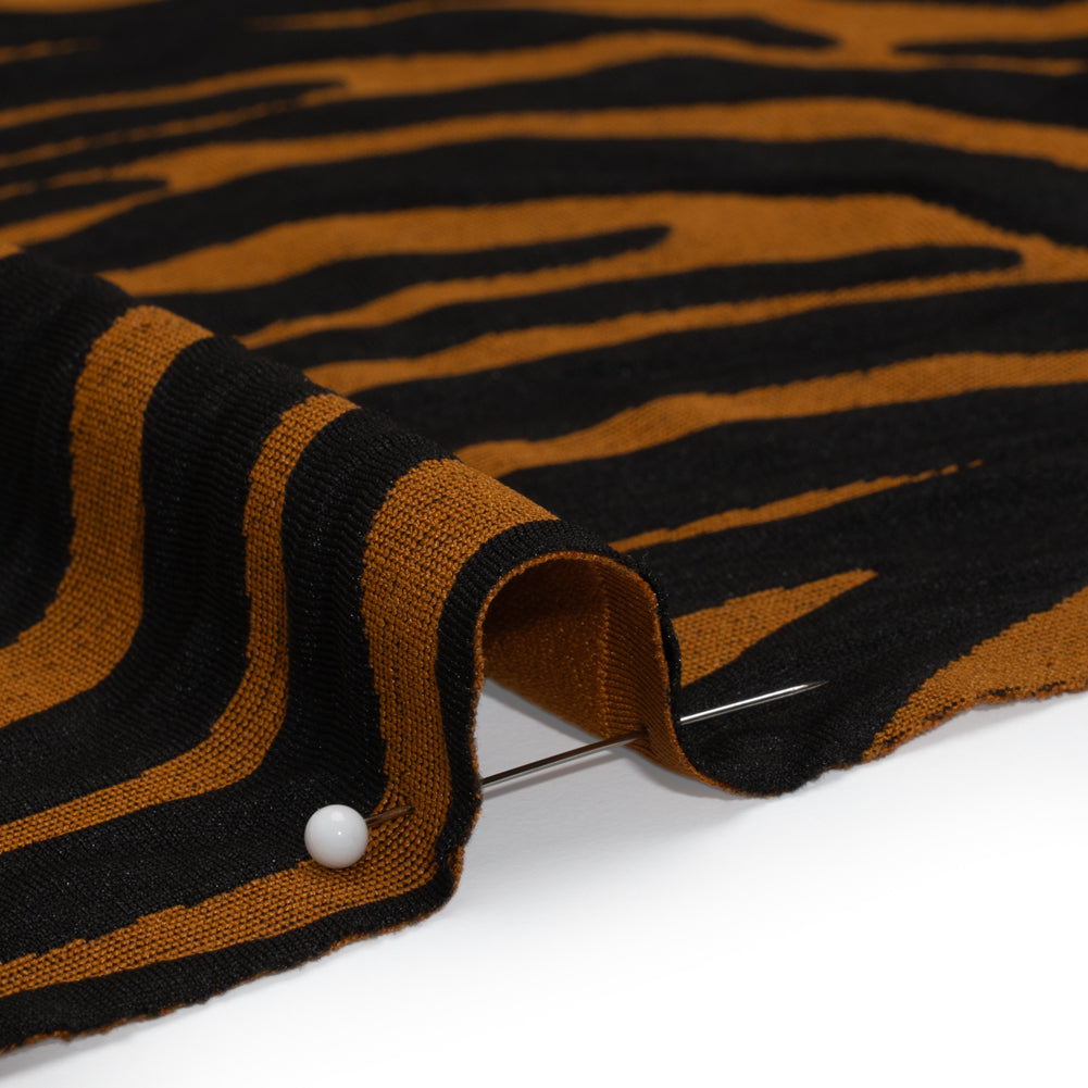 Stretch Knit Jacquard by Mara Hoffman - Burnt Orange and Black Tiger Stripes - Designer Deadstock - Detail
