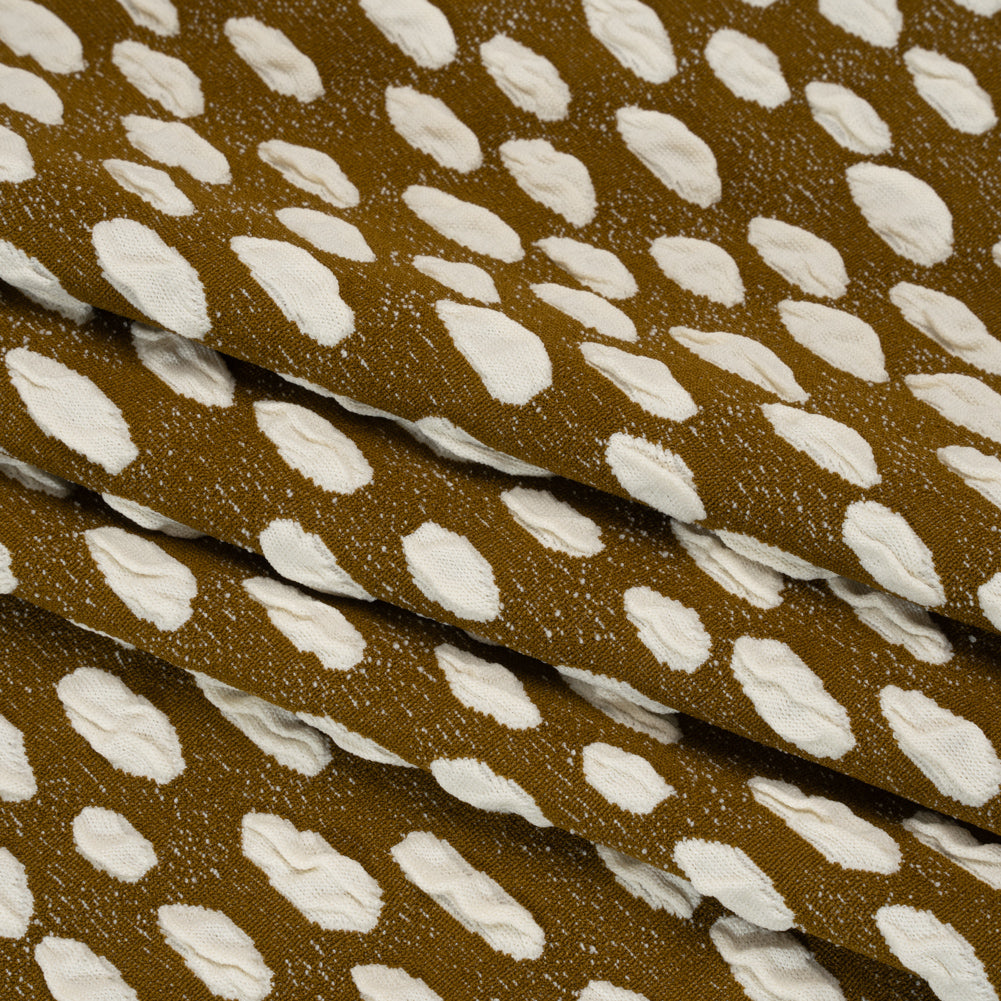 Stretch Knit Jacquard by Mara Hoffman - Brown and White Organic Polka Dots - Designer Deadstock - Folded