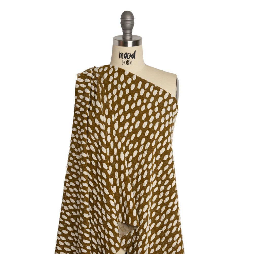 Stretch Knit Jacquard by Mara Hoffman - Brown and White Organic Polka Dots - Designer Deadstock - Drape