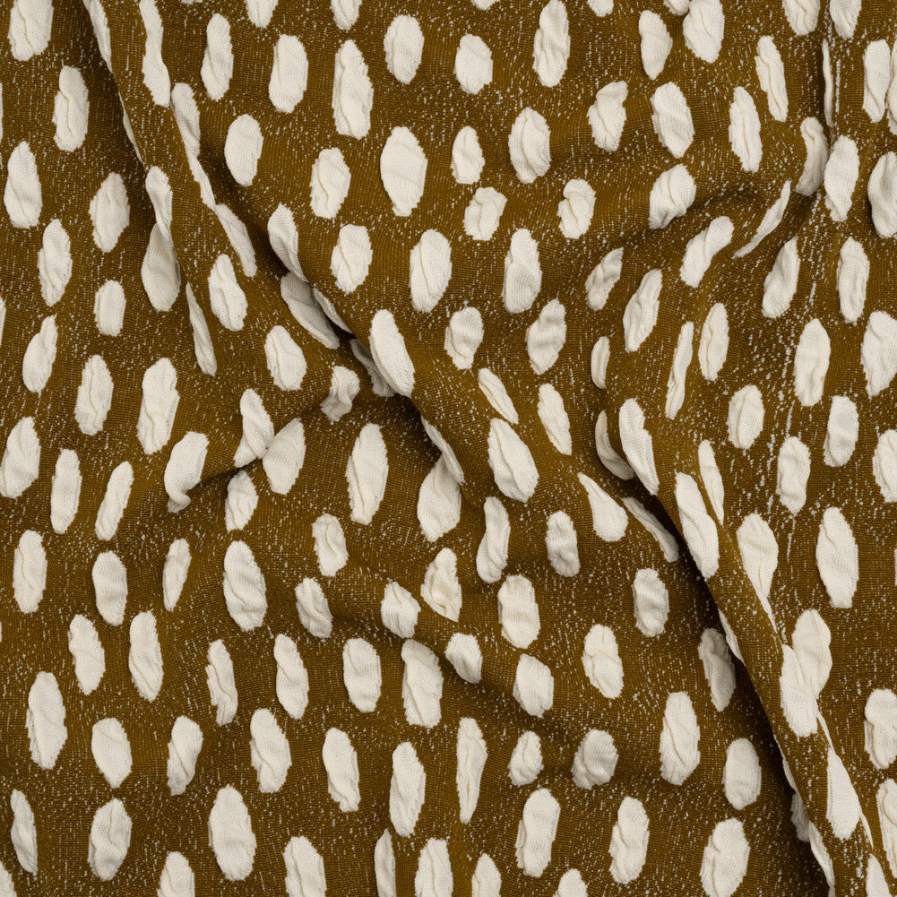 Stretch Knit Jacquard by Mara Hoffman - Brown and White Organic Polka Dots - Designer Deadstock