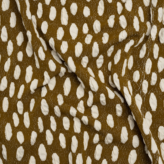 Stretch Knit Jacquard by Mara Hoffman - Brown and White Organic Polka Dots - Designer Deadstock