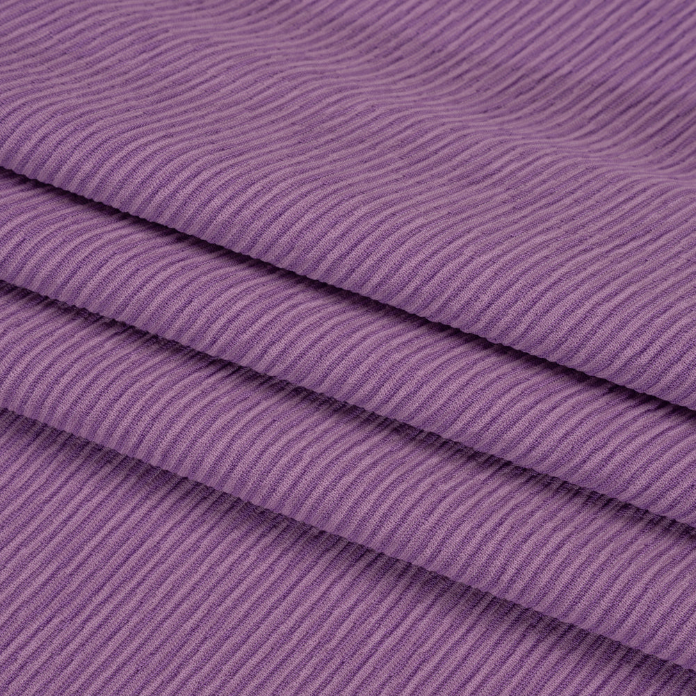 Stretch Knit Jacquard by Mara Hoffman - Lavender and Lilac Ribbed Candy Stripes - Designer Deadstock - Folded