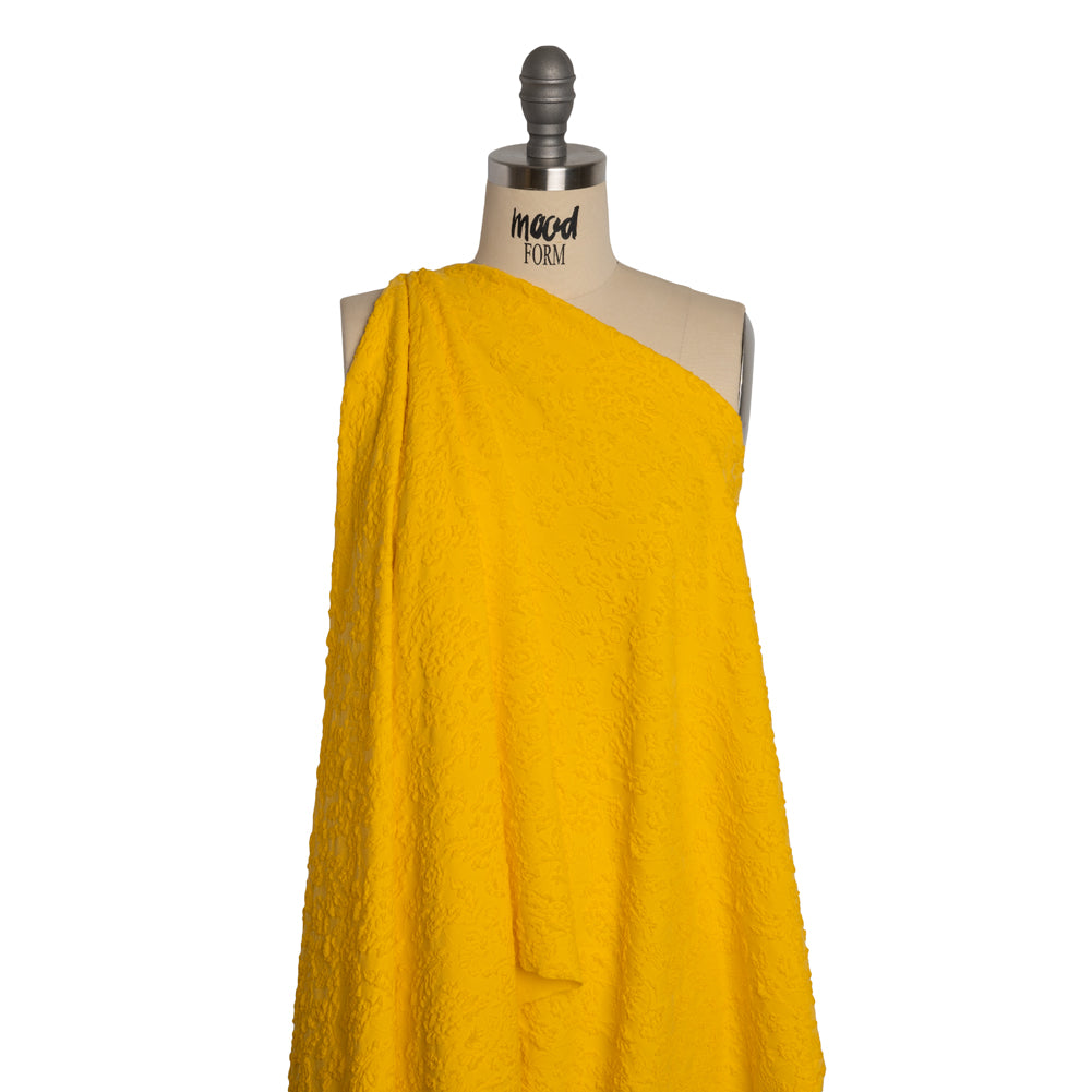 Textured Stretch Knit Jacquard by Mara Hoffman - Yellow Floral - Designer Deadstock - Drape