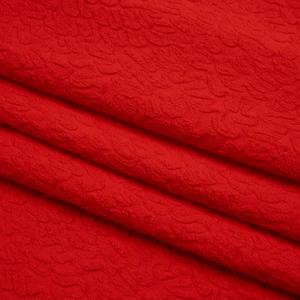 Stretch Polyester Jacquard Knit by Mara Hoffman - Red Orange Squiggles - Designer Deadstock - Folded