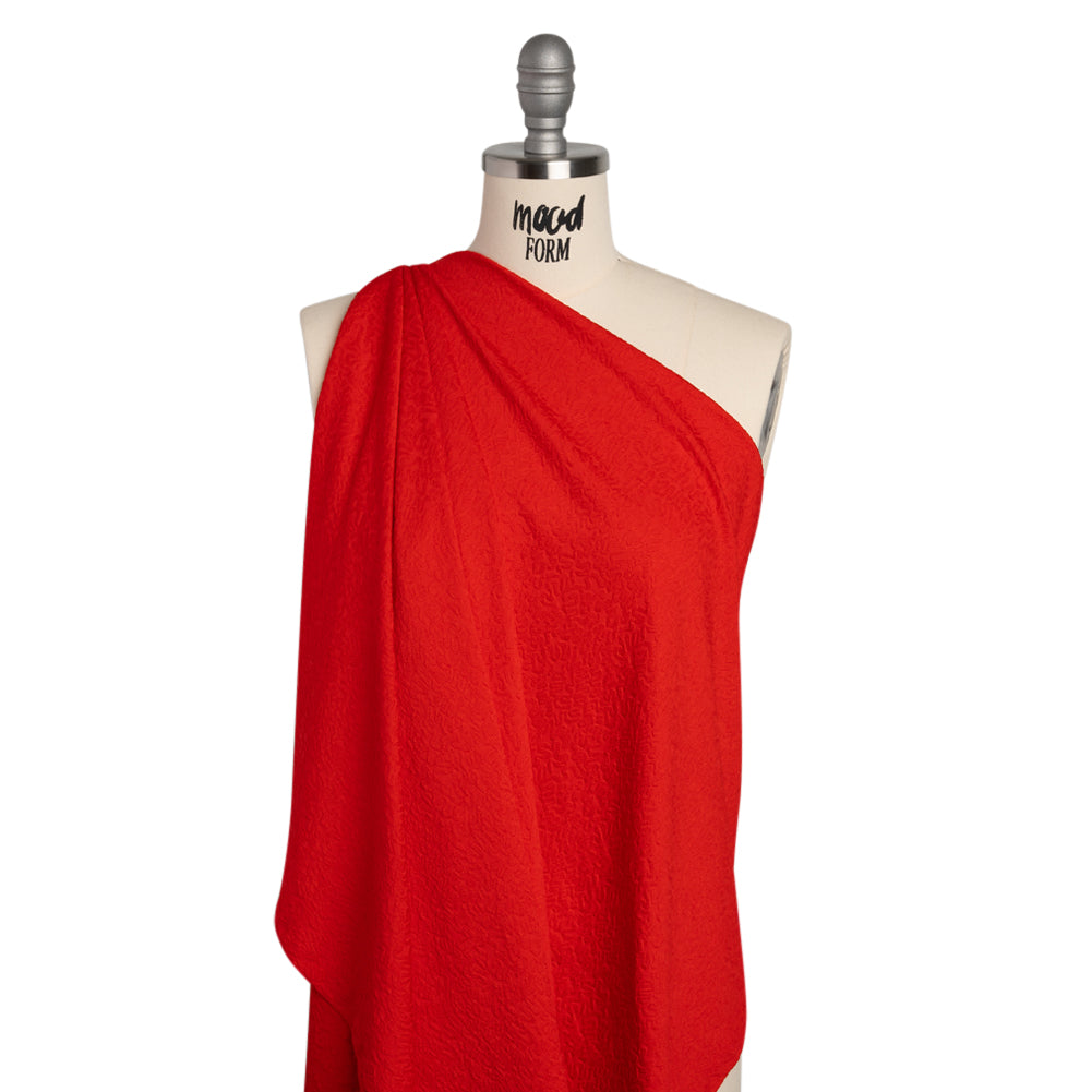 Stretch Polyester Jacquard Knit by Mara Hoffman - Red Orange Squiggles - Designer Deadstock - Drape