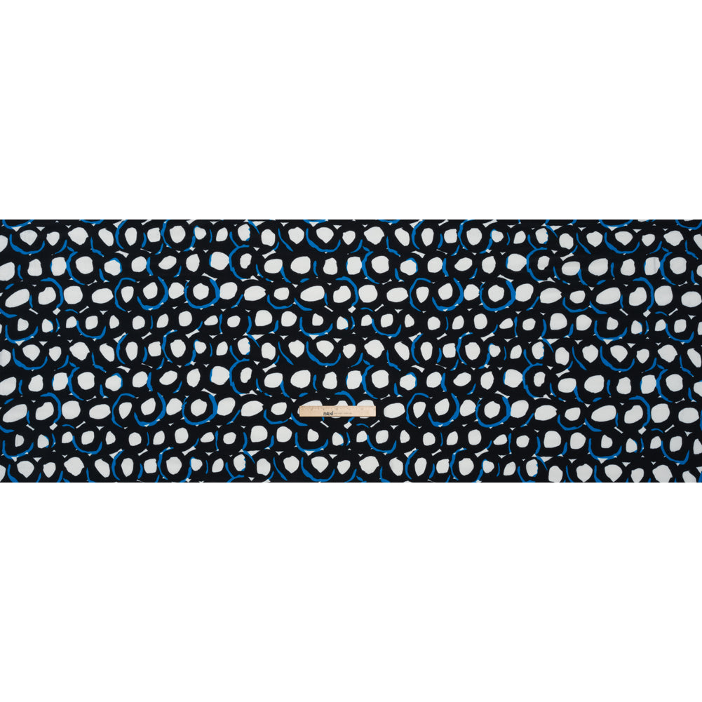 Rayon Crepe de Chine Made in Italy - Black, White and Blue Abstract Spots - Deadstock - Full