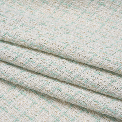 Metallic Polyester Tweed - Gold, White and Seafoam Plaid - Deadstock