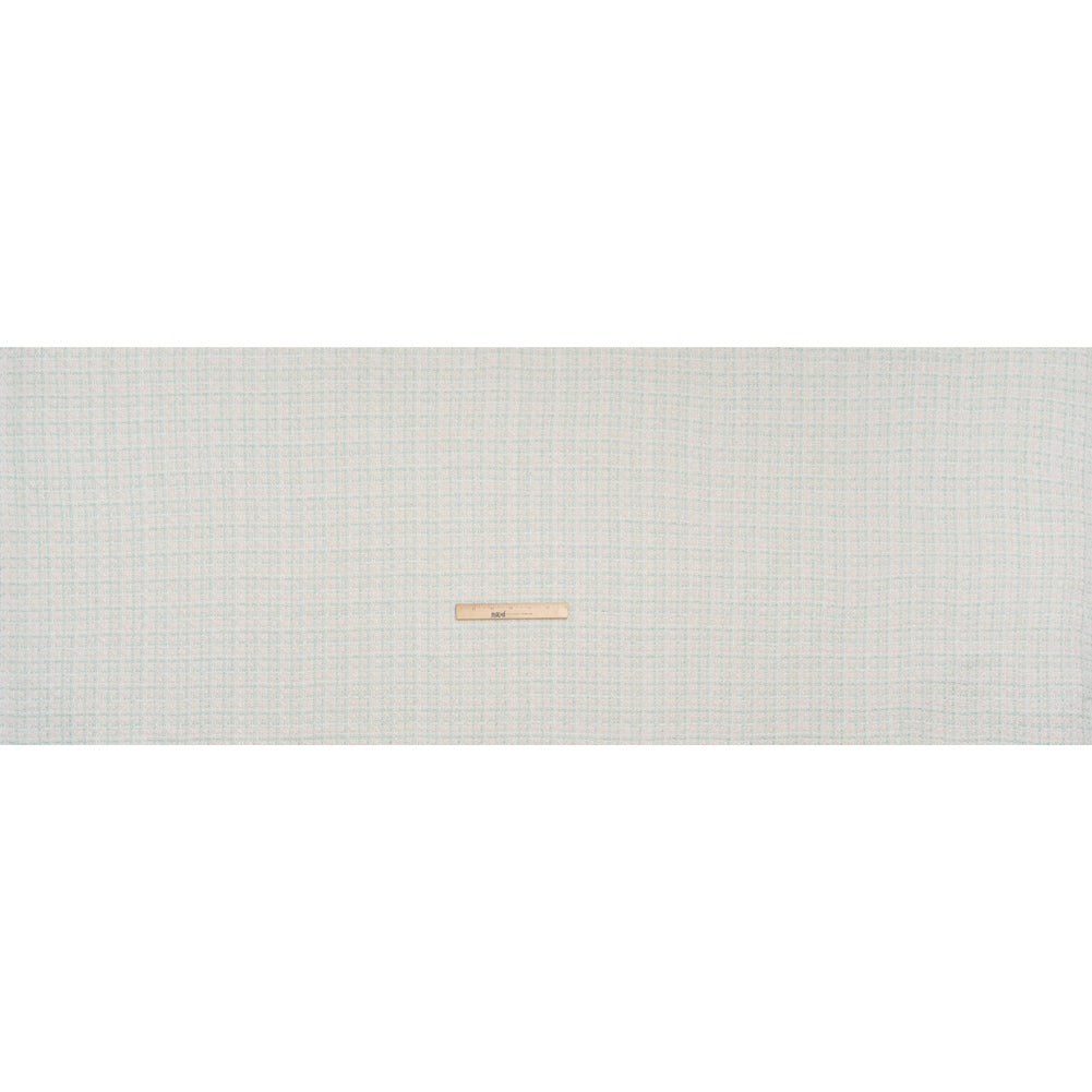 Metallic Polyester Tweed - Gold, White and Seafoam Plaid - Deadstock - Full