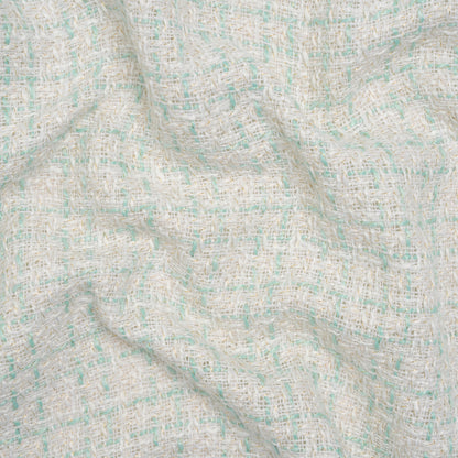 Metallic Polyester Tweed - Gold, White and Seafoam Plaid - Deadstock