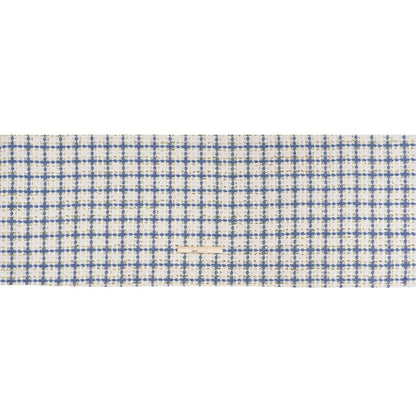 Polyester Boucle Tweed with Metallic Eyelash Fringe - White, Cobalt Blue and Gold Plaid - Deadstock