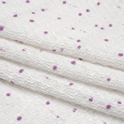 Polyester Pom Pom Tweed with Baby Sequins - White and Lavender Purple - Deadstock