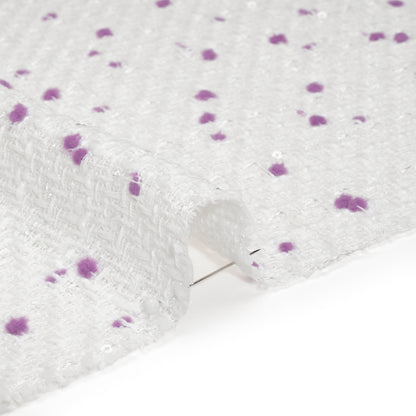 Polyester Pom Pom Tweed with Baby Sequins - White and Lavender Purple - Deadstock