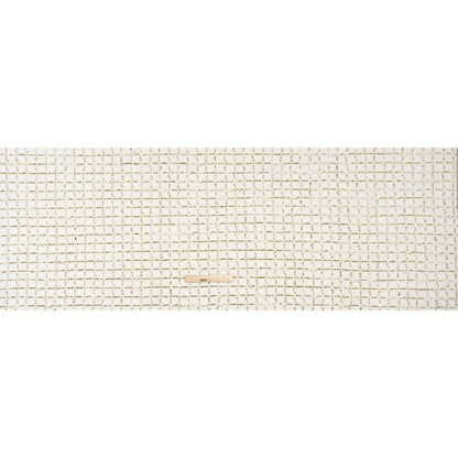 Polyester Boucle Tweed with Plaid Metallic Eyelash Fringe - White and Gold - Deadstock
