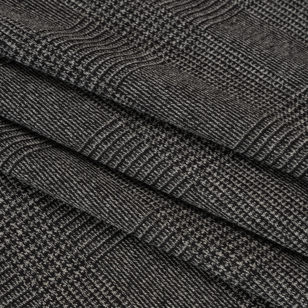 Polyester Interlock Knit - Gray and Black Glen Plaid - Deadstock - Folded