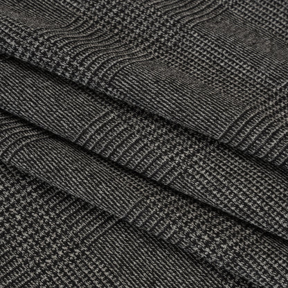 Polyester Interlock Knit - Gray and Black Glen Plaid - Deadstock
