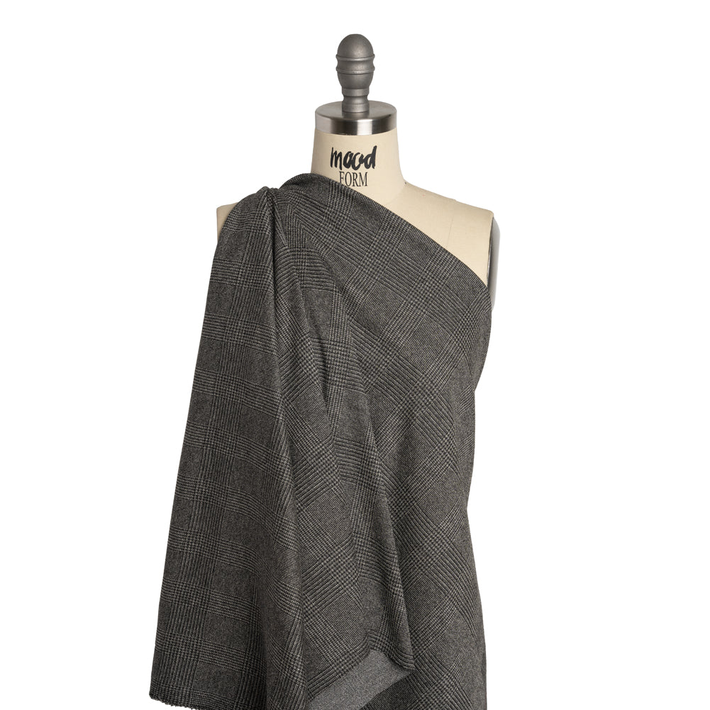 Polyester Interlock Knit - Gray and Black Glen Plaid - Deadstock - Drape