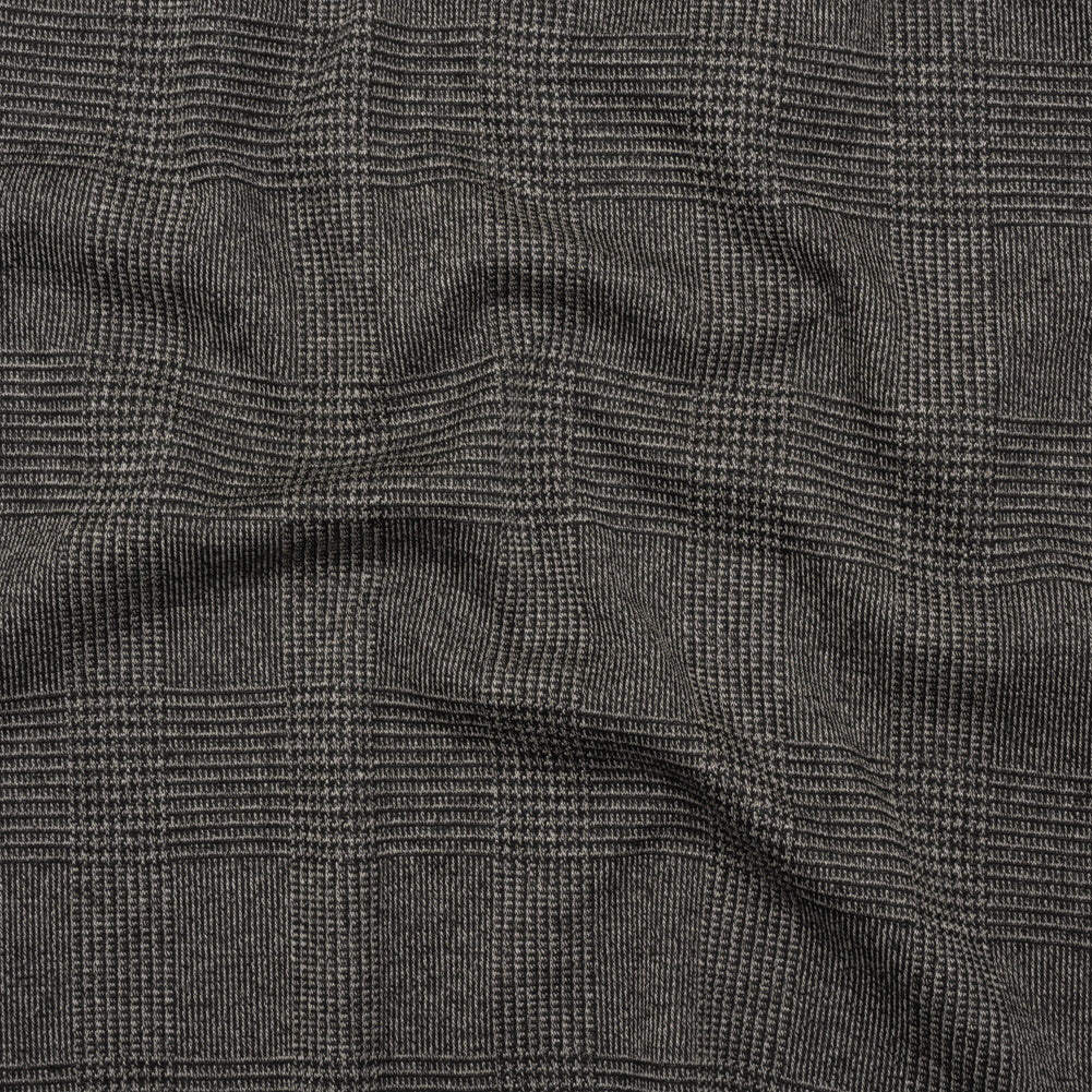 Polyester Interlock Knit - Gray and Black Glen Plaid - Deadstock