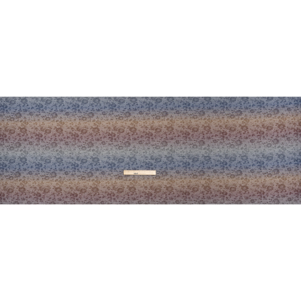 Cotton Twill with Woven Pattern - Blue, Gamboge Yellow and Burgundy Ombre Striped Floral - Deadstock - Full