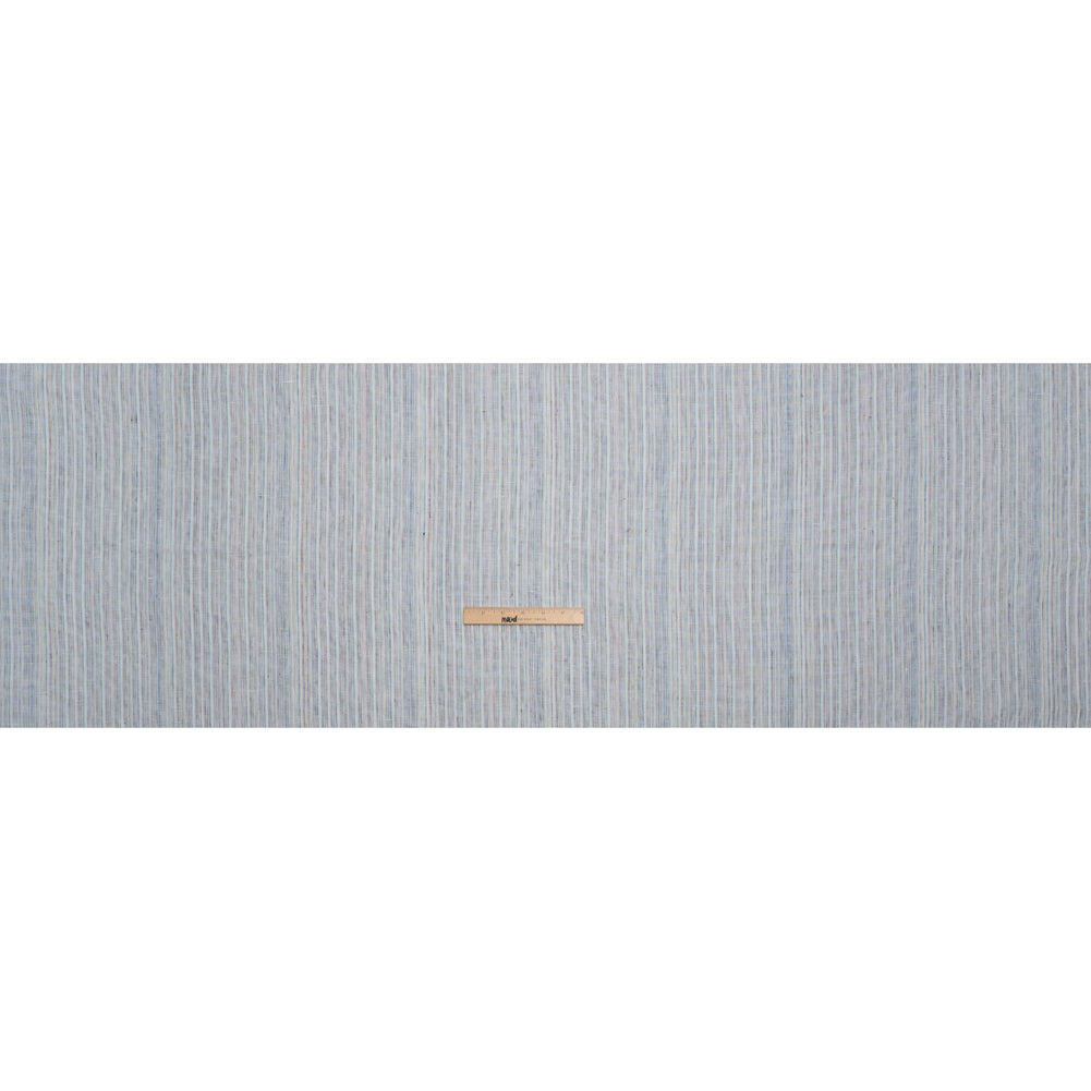 Medium Weight Linen Woven - Pastel Blue and Multicolor Stripes Full