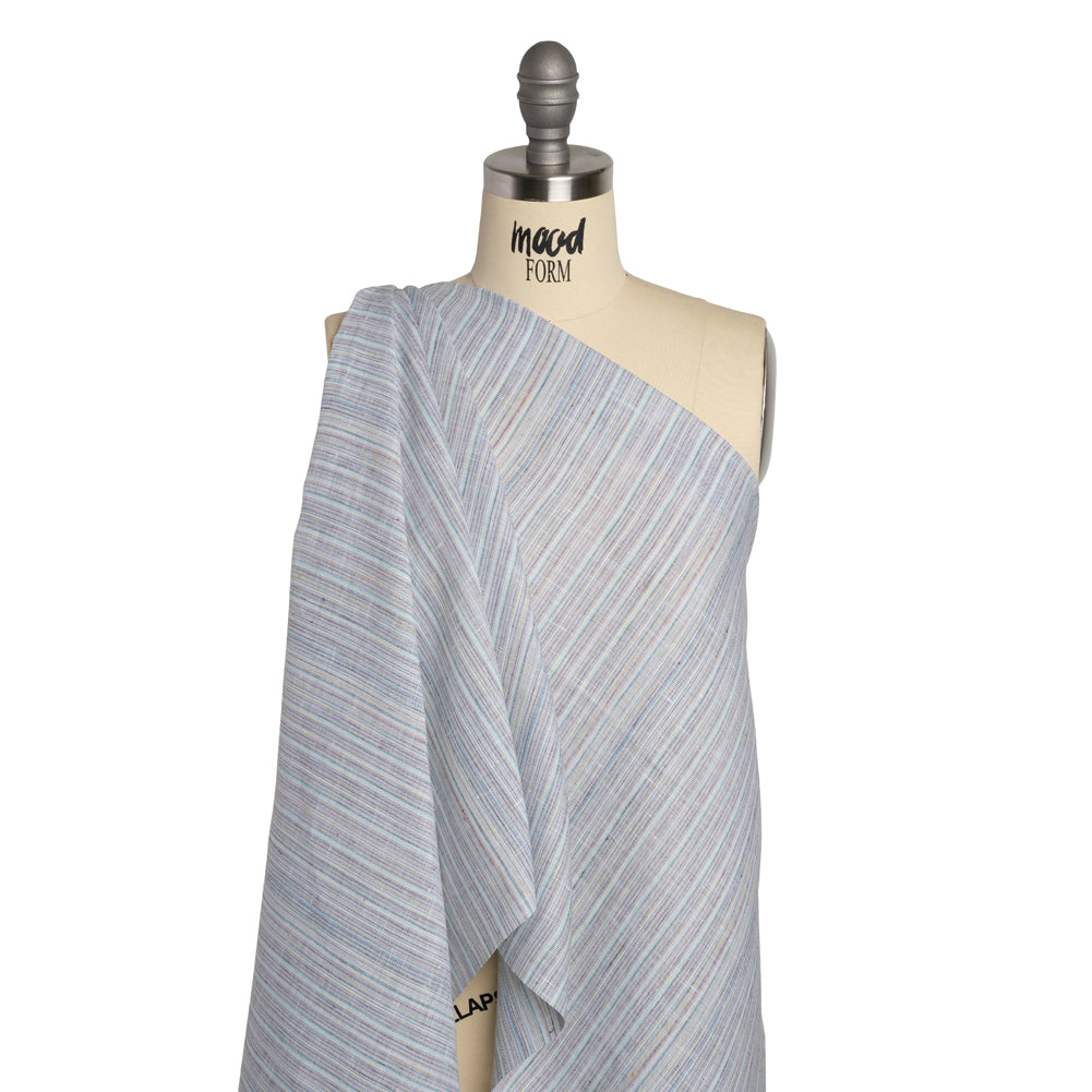 Medium Weight Linen Woven - Pastel Blue and Multicolor Stripes Drape