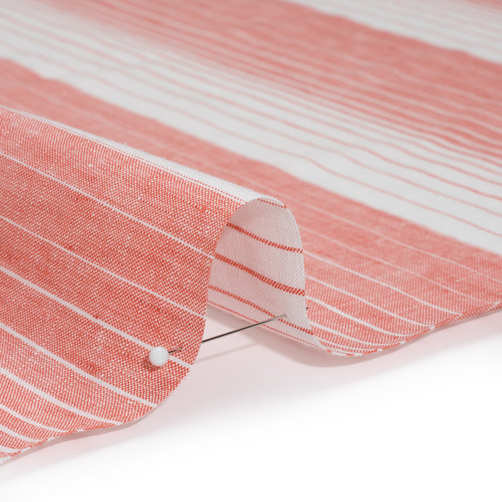 Medium Weight Linen Woven - Coral Pink and White Gradient Stripes Detail