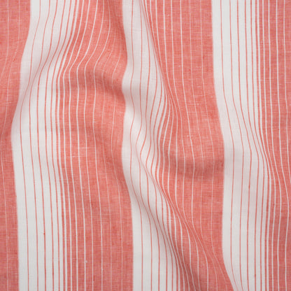 Medium Weight Linen Woven - Coral Pink and White Gradient Stripes